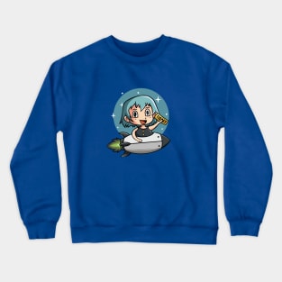 Cute Girl Riding Rocket Crewneck Sweatshirt